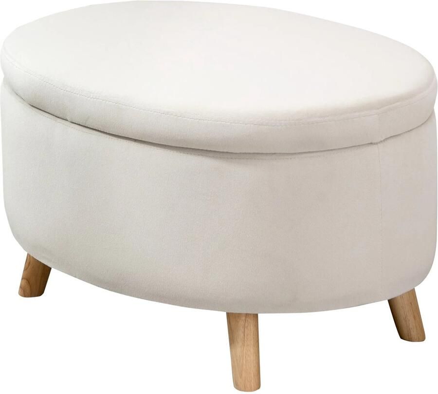 TRUUSK Gestoffeerde Zitbank Met Opbergruimte Ovaal Design Met Houten Poten Fluwelen Look Voor Gang Slaapkamer Woonkamer