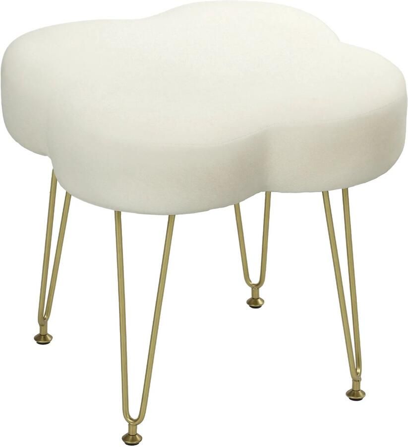 TRUUSK Gestoffeerde Zithocker in Klavervorm Crèmewit Stoffen Bekleding Stalen Poten Comfortabel Zitten Decoratief