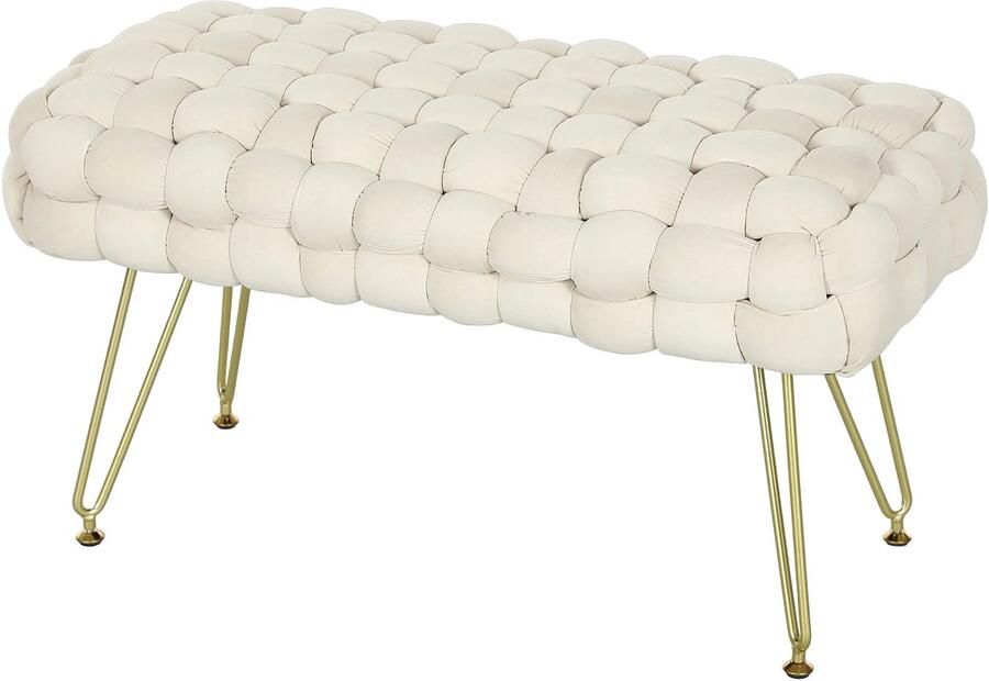 TRUUSK Gestoffeerde Zitkruk met Fluwelen Look Voetenbank met Gevoerde Zitting Metalen Poten Voetensteun Voor Woonkamer en