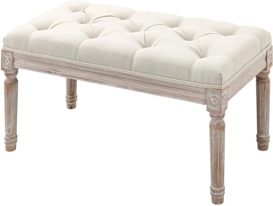 TRUUSK Gestoffeerde Zitkruk met Linnen Look Gevoerde Zitting Houten Poten Ottomaanse Voetensteun Voor Woonkamer en