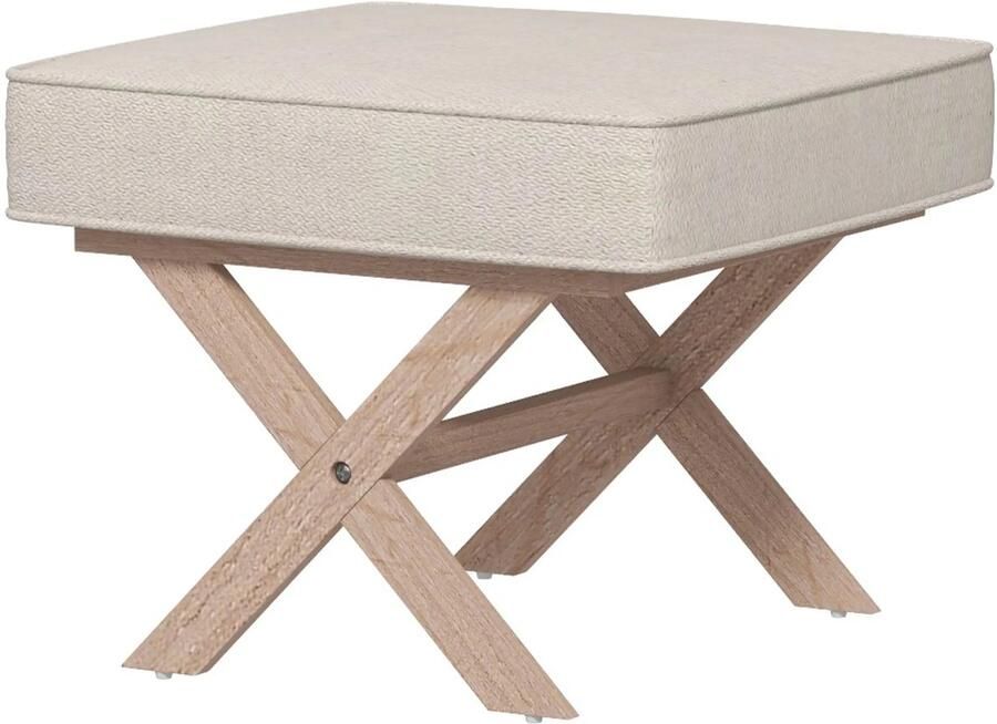 TRUUSK Gestoffeerde Zitkruk met Linnenlook Gevoerde Zitting Antislipmat Houten Ottomaanse Voetensteun Voor Woonkamer en