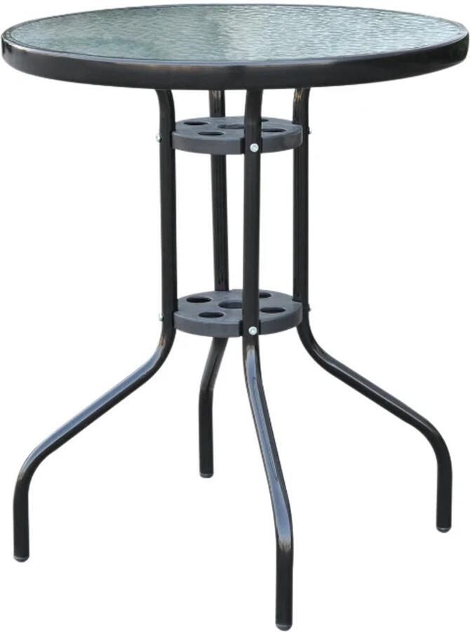 TRUUSK Glazen Bistrotafel Metaal Veiligheidsglas Bijzettafel ∅60xH70cm Tuintafel voor Balkon