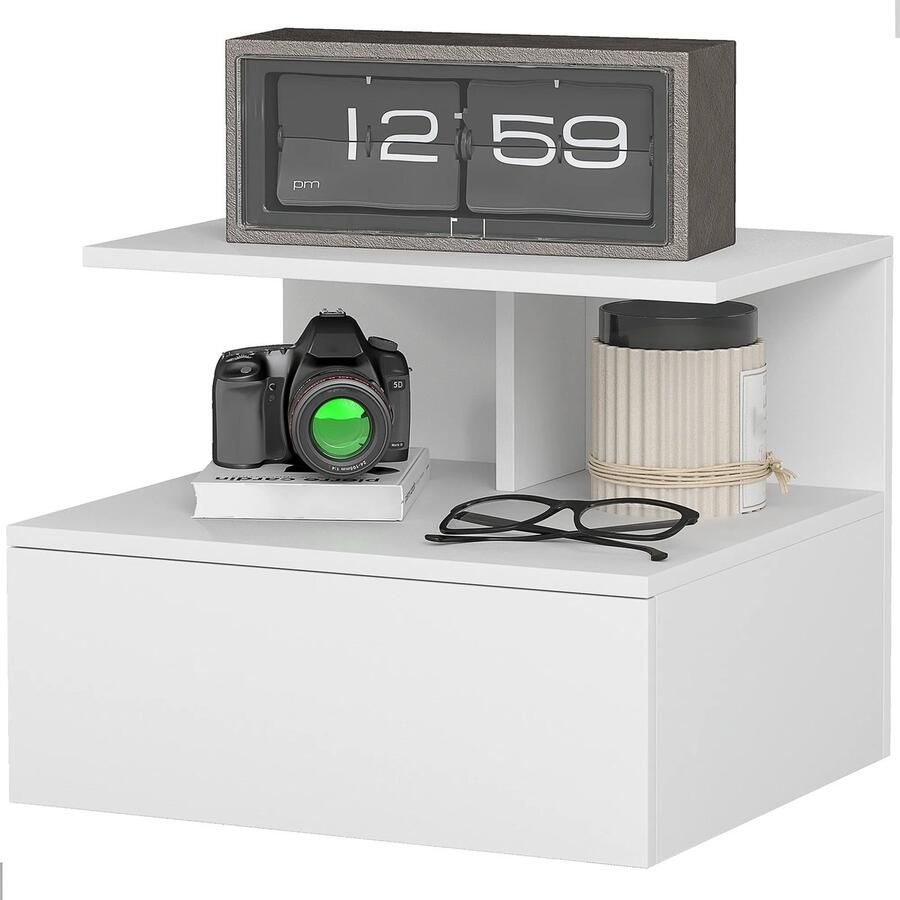 TRUUSK Hangend Nachtkastje Met Lade en Open Vak Salontafel voor Slaapkamer Wit 39 8 x 35 x 31 6 cm