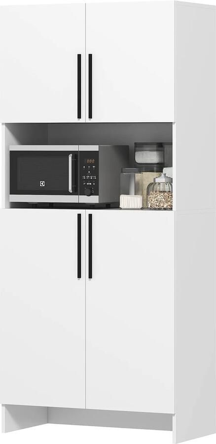 TRUUSK Hoge Keukenkast met Magnetronplank Buffetkast met Soft-close-deur Opbergkast Vitrinekast 79x40x175 cm Wit