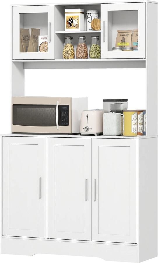 TRUUSK Hoge Keukenkast met Verstelbare Planken 5 Deuren Glazen Deuren Scandinavisch Design Wit