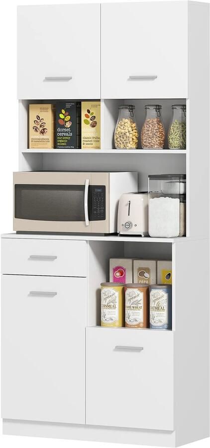 TRUUSK Hoge Keukenkast Verstelbaar Rek Lade Soft-close-deur Vitrinekast Opbergkast 80x35x180 cm Wit