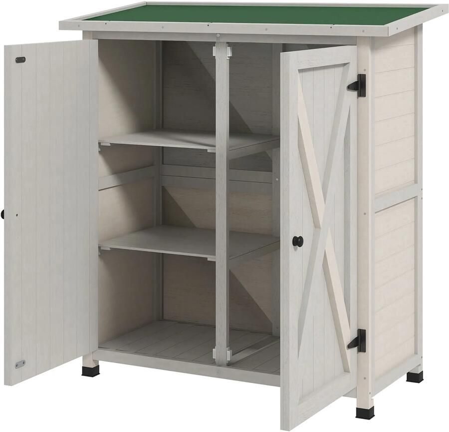 TRUUSK Houten Tuinkast Weerbestendig met 2 Deuren Asfaltdak Voor Tuin en Terras 110 x 55 x 117 cm Lichtgrijs