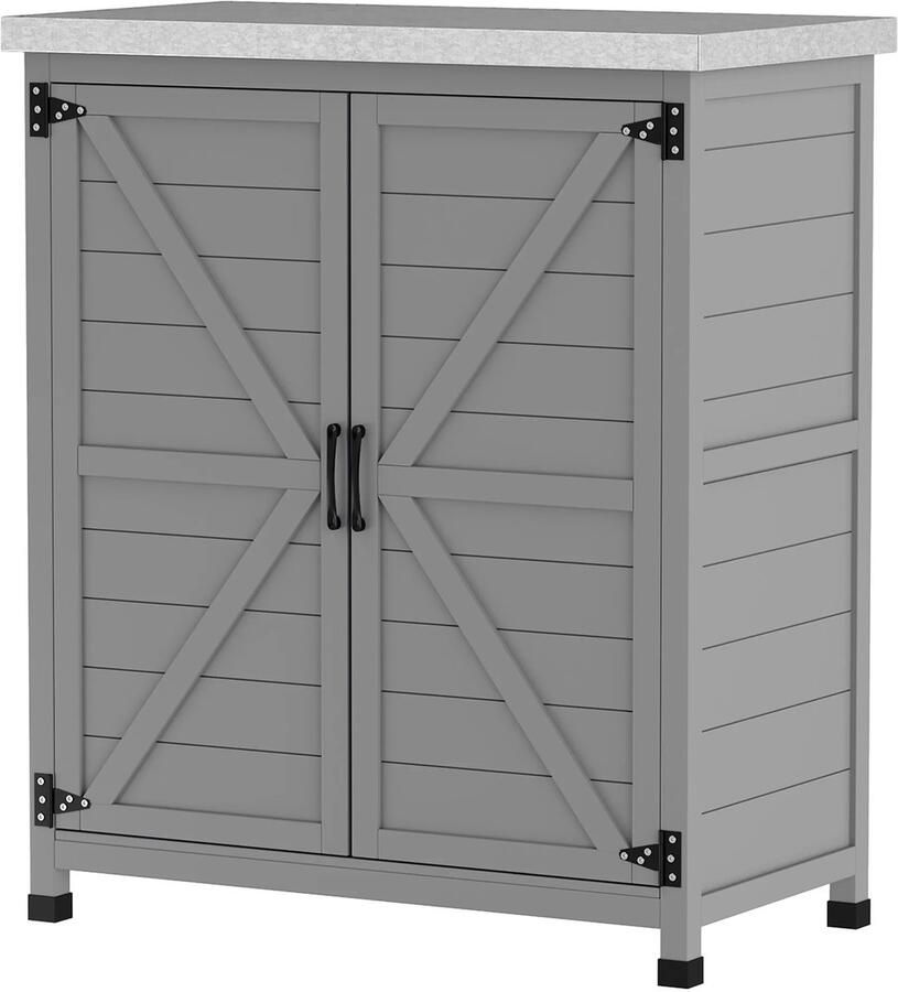 TRUUSK Houten Tuinkast Weerbestendig Met Werkblad Dubbele Deuren Legplank Opbergkast Voor Tuin en Terras 79 x 43 x