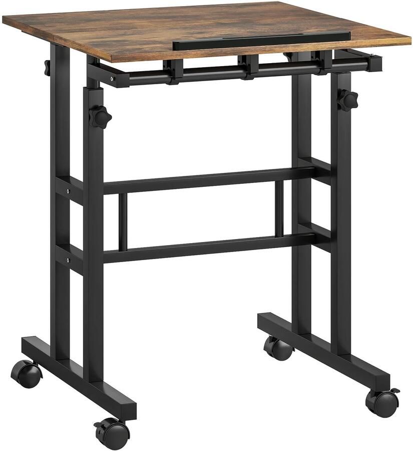 TRUUSK In Hoogte Verstelbare Bureau Keukentafel Met Plank Wielen Computertafel Rustiek Bruin 60 X 60 X 70 5-120 Cm