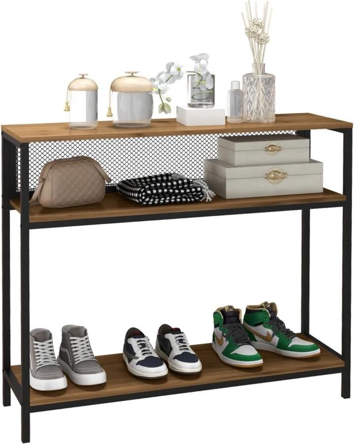 TRUUSK Industrieel Design Dressoir Consoletafel Gangplank 100 x 29 5 x 90 cm Bruin Zwart