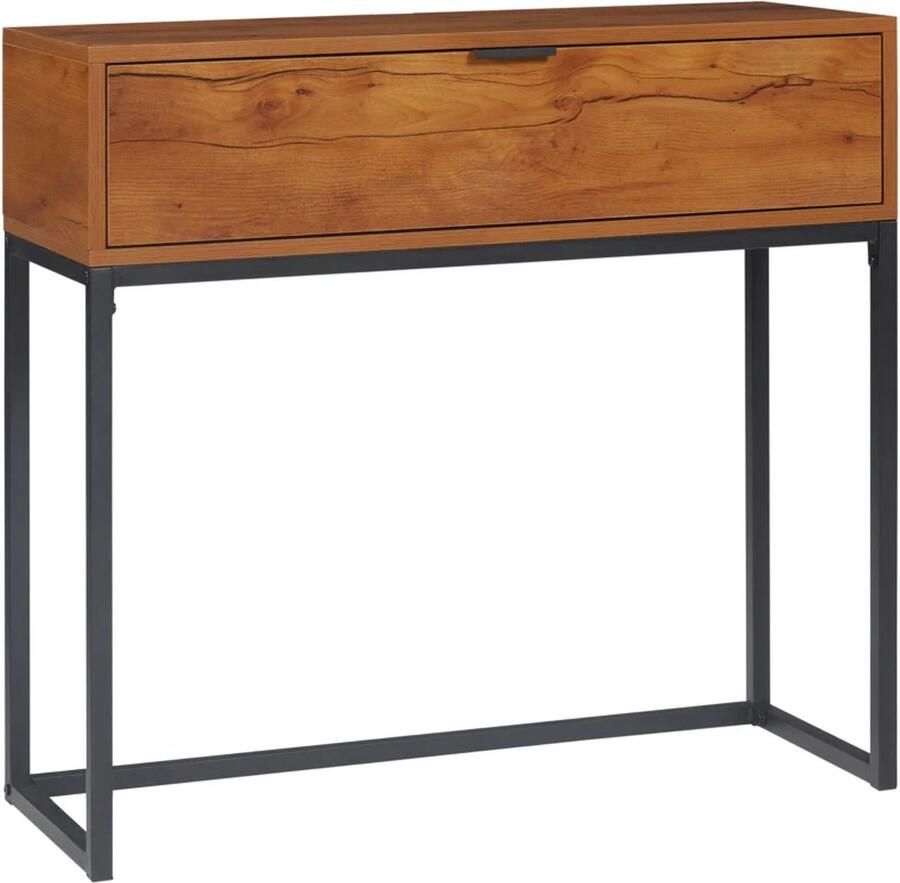 TRUUSK Industriële Console Tafel Bijzettafel met 1 Lade Bruin + Zwart Vintage Design Stijlvol en Functioneel