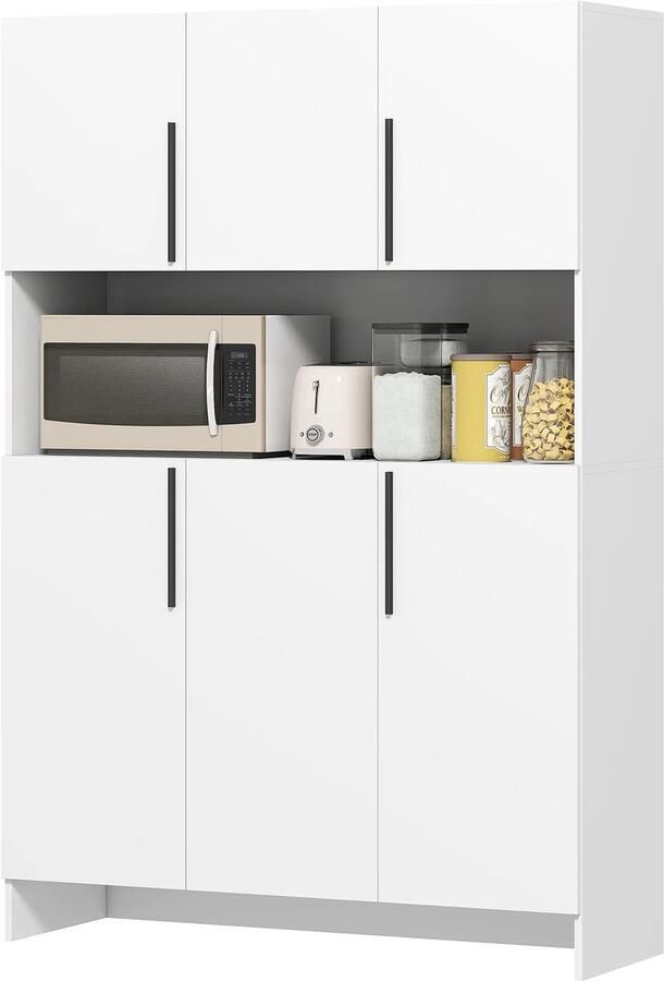 TRUUSK Keukenkast Buffetkast 6 Deuren 4 Kasten Geluidloze Scharnieren Magnetronkast Modern Wit Design Werkblad