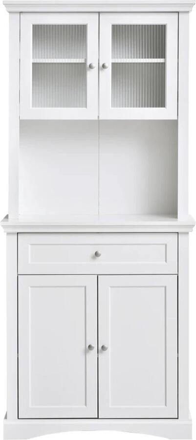 TRUUSK Keukenkast Keukenbuffet 2 Kasten 1 Open Plank 79 Cm X 40 Cm X 180 Cm Wit