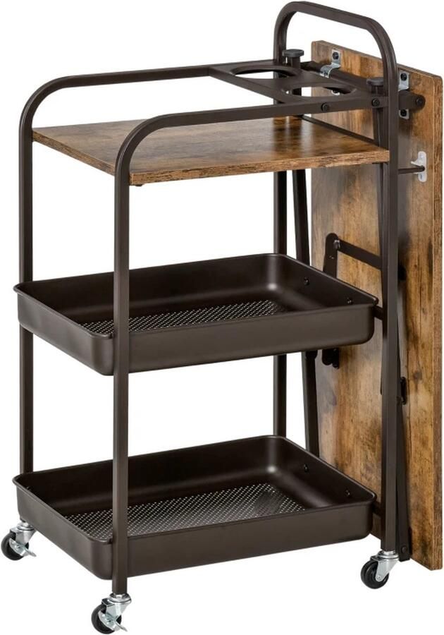 TRUUSK Keukentrolley Met Klaptafel Bruin Zwart 118 Cm X 36 5 Cm X 82 Cm