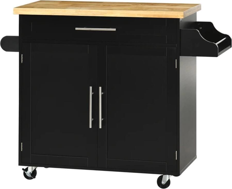 TRUUSK Keukentrolley Serveerwagen Keukeneiland 1 Kruidenrek 1 Handdoekhouder 109 Cm X 40 Cm X 89 Cm Zwart