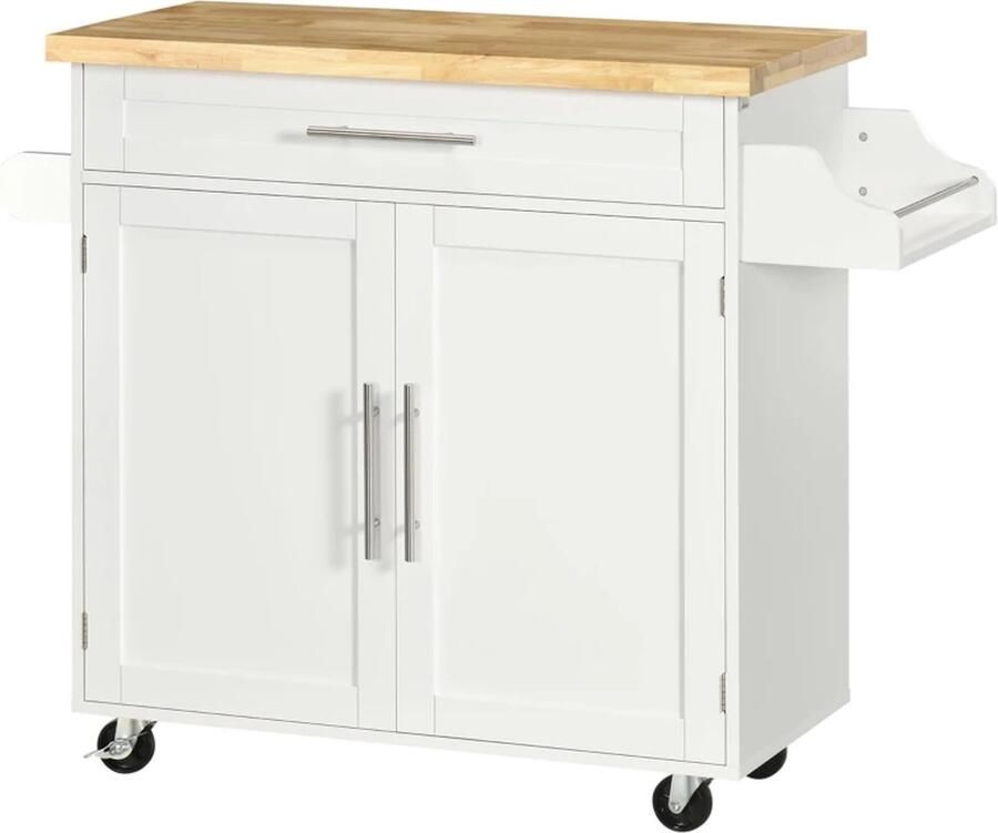 TRUUSK Keukentrolley Serveerwagen Keukeneiland 1 Kruidenrek 1 Handdoekhouder 109 Cm X 40 Cm X 89 Cm Wit