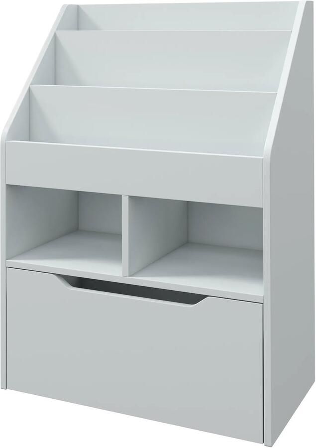 TRUUSK Kinder Boekenkast met Lade 3 Opbergvakken 2 Open Vakken Grijs 60 x 29 9 x 90 cm Voor Kinderkamer en Speelkamer