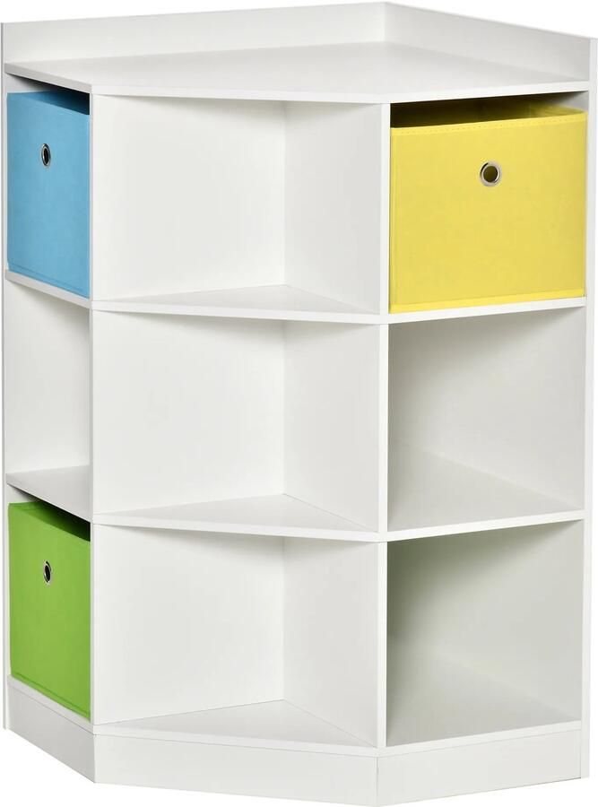 TRUUSK Kinderhoekrek Met 3 Opbergdozen Speelgoedopslag Voor Kinderen Van 3-12 Jaar Wit 57 4 x 57 4 x 94 cm