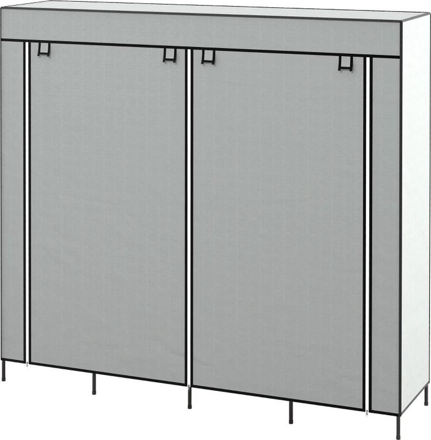 TRUUSK Kledingkast Stoffen Kast Deuren 2 Kledingroedes 10 Vakken Grijs