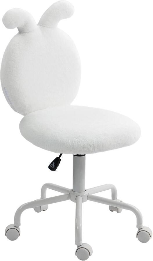 TRUUSK Konijnenoren Bureaustoel Verstelbare Hoogte Fluweelachtige Look Draaibaar Make-up Stoel Wit