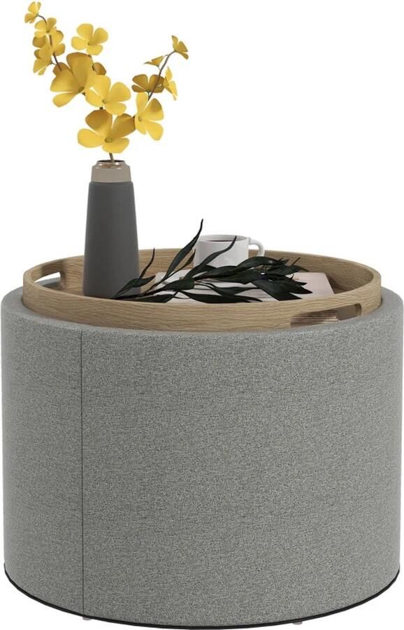 TRUUSK Kruk Gestoffeerde Kruk Linnen Verborgen Opbergruimte Omkeerbaar Deksel 5 6 Cm X 56 Cm X 42 Cm Grijs + Natuurlijk