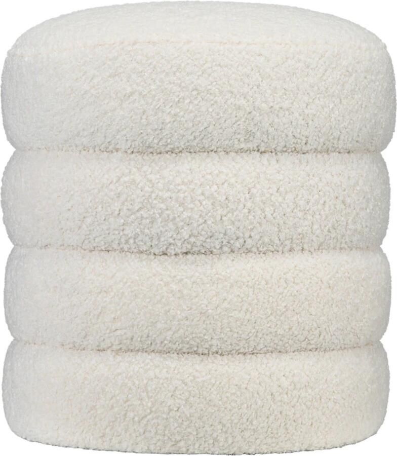 TRUUSK Kruk Rond Teddyfleece Metalen Frame Tot 120kg 40x45H Cm Crèmewit