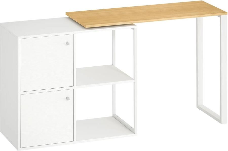 TRUUSK L-vormig Bureau 360° Draaibaar Hoekbureau Met 2 Opbergkasten 2 Open Rekken Computertafel Voor Kleine Ruimtes Studeerkamer Woonkamer 150x40x75 Cm Wit