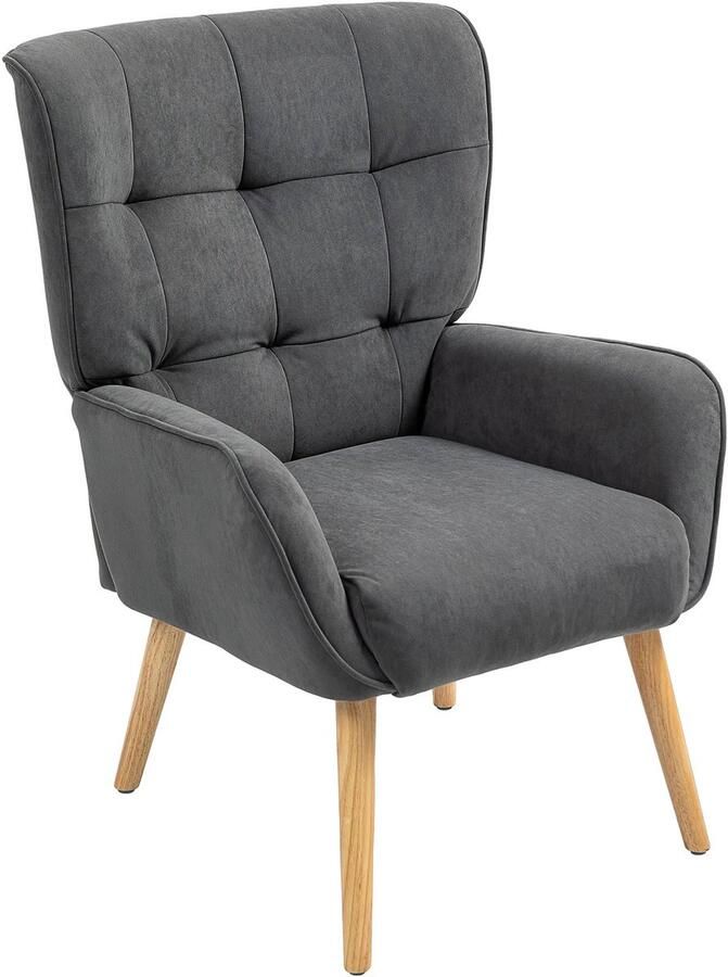 TRUUSK Loungestoel Fauteuil Met Houten Poten Fluweelachtige Bekleding Voor Woonkamer en Slaapkamer Grijs