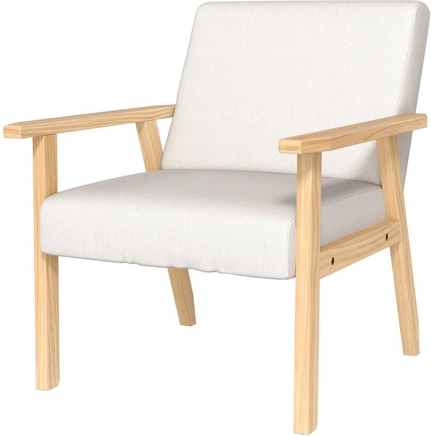 TRUUSK Loungestoel met Armleuningen Eetkamerstoel in Linnenlook Relaxstoel voor Woonkamer Slaapkamer Massief Houten Frame