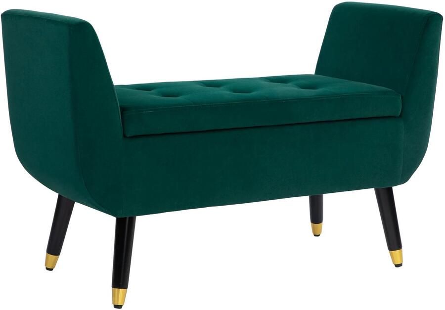 TRUUSK Luxe Gestoffeerde Zitbank met Opbergruimte Fluweelachtig Polyester Armleuningen Rubberhout Groen 107 x 42 x 65 cm