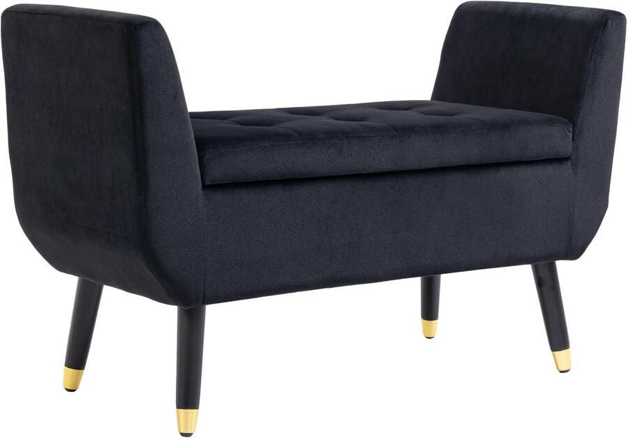 TRUUSK Luxe Gestoffeerde Zitbank met Opbergruimte Velvet Polyester Rubberhout Zwart 107x42x65cm Voor Woonkamer en Gang
