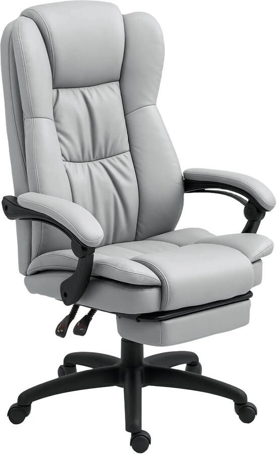 TRUUSK Massage Bureaustoel Ergonomisch en Verstelbaar Ligfunctie Voetsteun Afstandsbediening Kunstleer Lichtgrijs