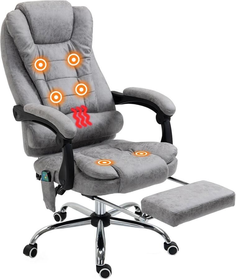 TRUUSK Massage Bureaustoel Ergonomisch met Lig- & Verwarmingsfunctie Afstandsbediening Grijs