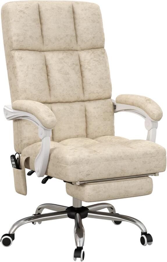 TRUUSK Massage Bureaustoel Met Warmtefunctie en Voetensteun Verstelbaar Tot 120 kg Beige
