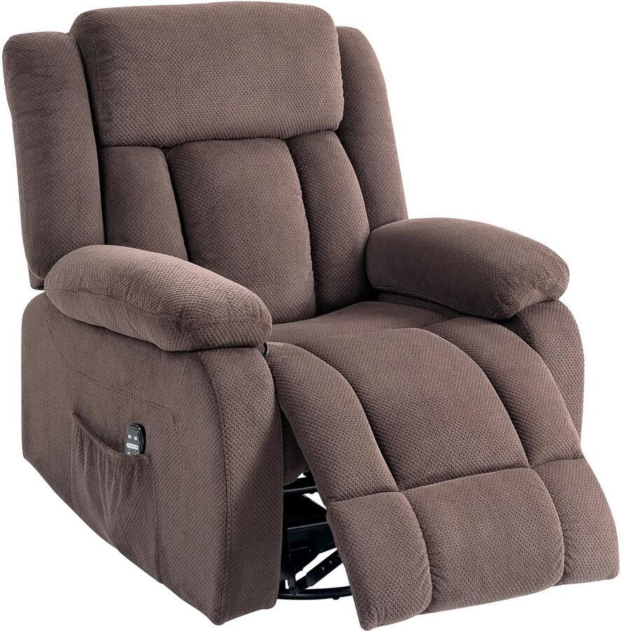 TRUUSK Massagestoel 8 Vibratiepunten 5 Modi Lendenverwarming Verstelbaar Draaibaar Gestoffeerde Stoel Bruin