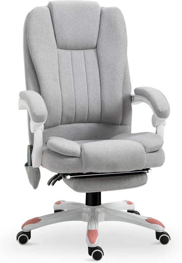 TRUUSK Massagestoel Bureaustoel Gamestoel Grijs Polyester Schuim Nylon Verstelbaar Comfortabel 66 x 63 x