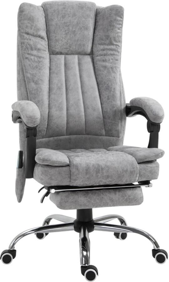 TRUUSK Massagestoel Bureaustoel Verwarmingsfunctie Ligfunctie Massagefunctie Voetsteun Dikke Vulling Grijs 62 x 67