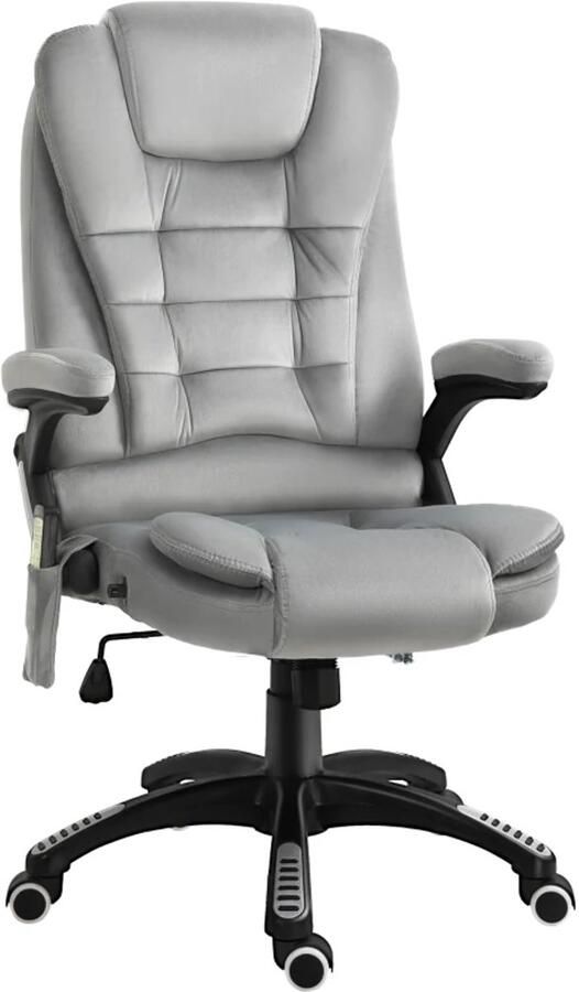 TRUUSK Massagestoel met Massagefunctie Bureaustoel Gamestoel Ergonomisch In Hoogte Verstelbaar PU-wielen Grijs 67 x