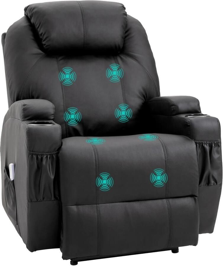 TRUUSK Massagestoel Relaxstoel Met Ligfunctie Kunstleer Zwart Afmetingen 82x97x110cm