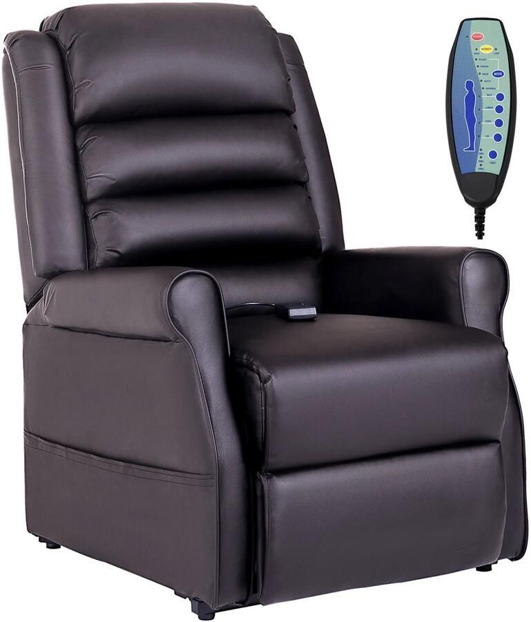 TRUUSK Massagestoel Relaxstoel Met Opsta-hulp En Ligfunctie Kunstleer Verwarmingsfunctie Bekerhouder Bruin Voor Ultiem Comfort