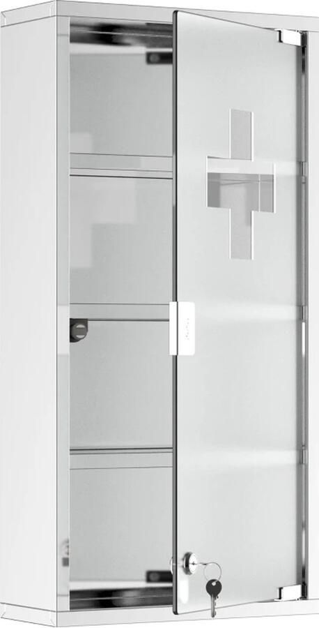 TRUUSK Medicijnkastje EHBO-kastje Met Slot RVS 30 X 12 X 60 Cm