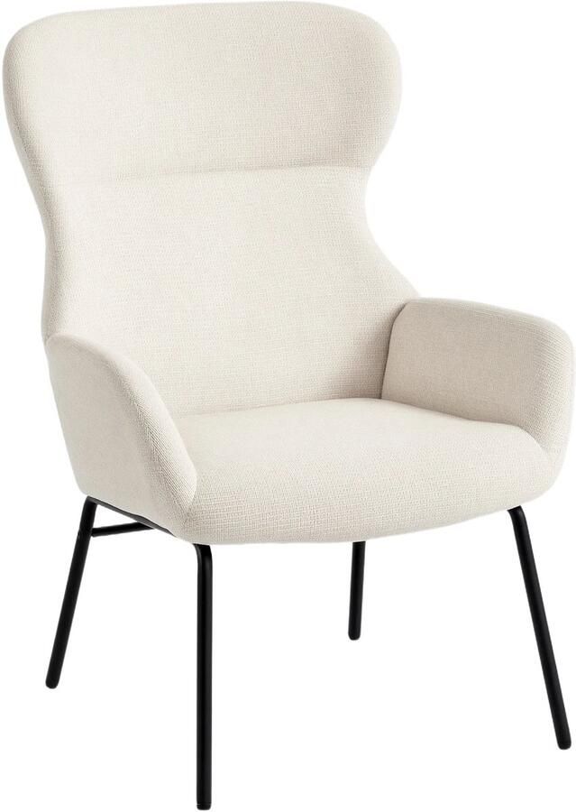 TRUUSK Moderne Gestoffeerde Stoel In Oorfauteuil-stijl Hoge Rugleuning Dikke Bekleding Stalen Poten Crèmewit