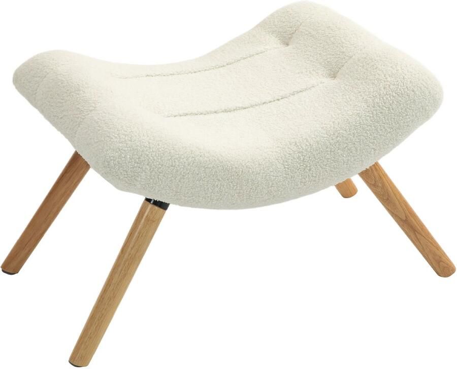 TRUUSK Moderne Voetenbank Met Fleece Hoes En Houten Poten Gestoffeerd Voor Woonkamer Slaapkamer Gang Crèmewit