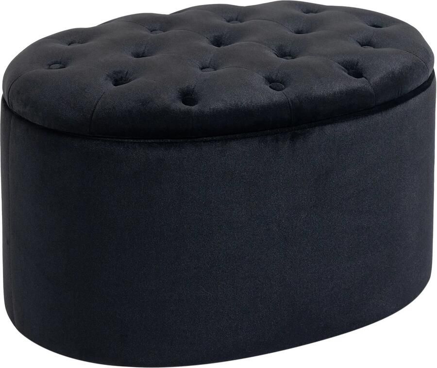 TRUUSK Moderne Zitbank Zwart Gestoffeerd met Opslagruimte Fluweelachtig Polyester Rubberhout Ovale Vorm 71x52x42cm