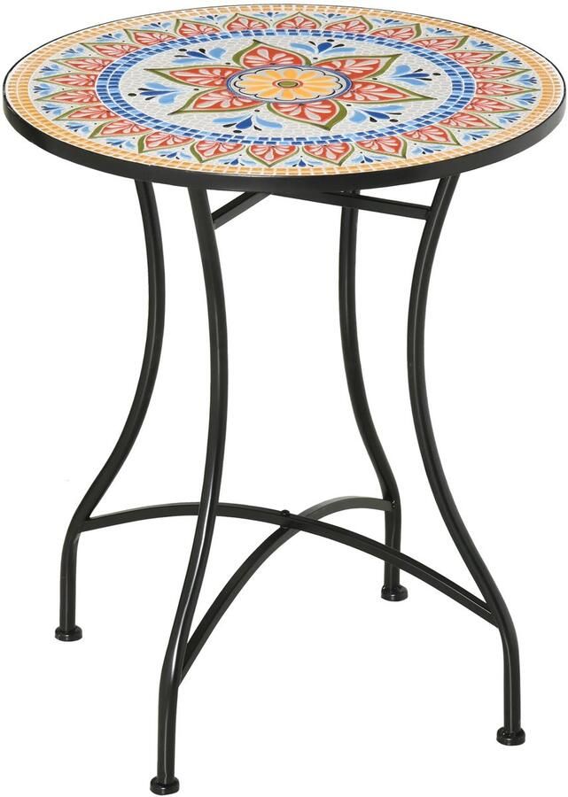 TRUUSK Mozaïektafel Rond Bistrotafel Met Keramiek Mozaïekplaat Metaal Rood+Blauw+Wit Ø60 cm
