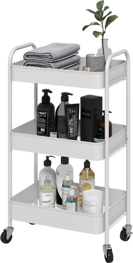 TRUUSK Multifunctionele Trolley Keukentrolley 3 Planken 4 Wielen 45 Cm X 30 6 Cm X 79 Cm Wit