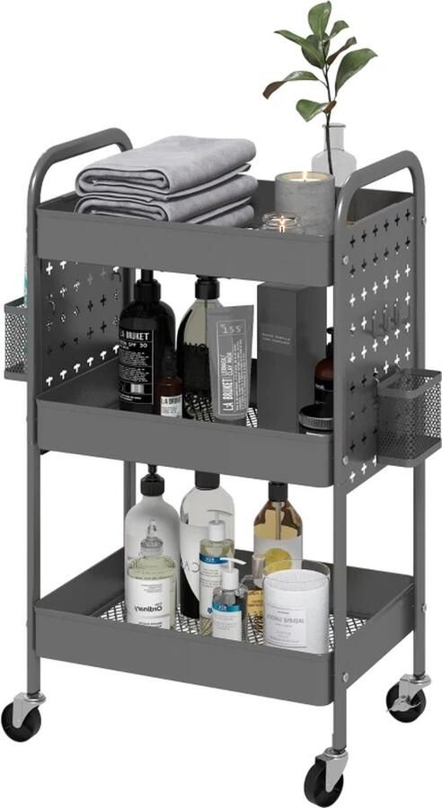 TRUUSK Multifunctionele Trolley Keukentrolley 3 Planken 4 Wielen 53 5 Cm X 30 5 Cm X 75 Cm Grijs