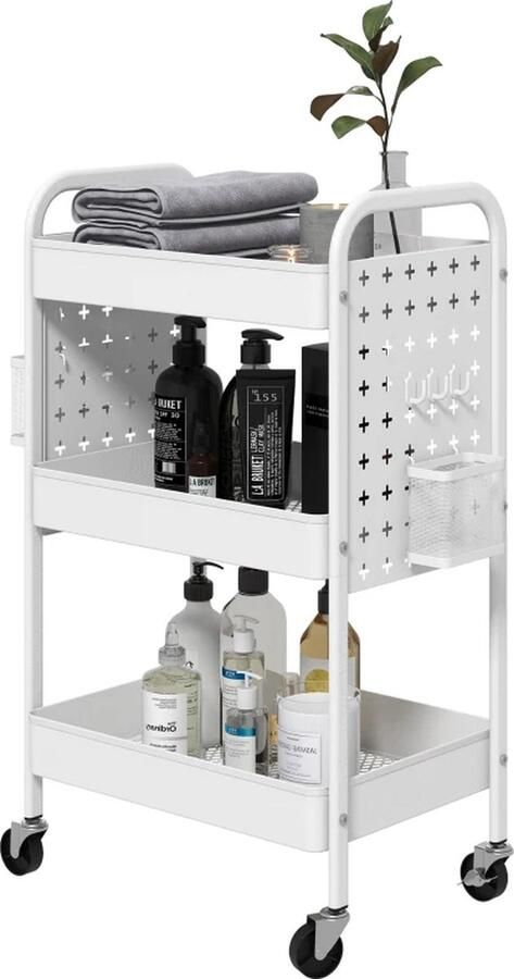 TRUUSK Multifunctionele Trolley Keukentrolley 3 Planken 4 Wielen 53 5 Cm X 30 5 Cm X 75 Cm Wit