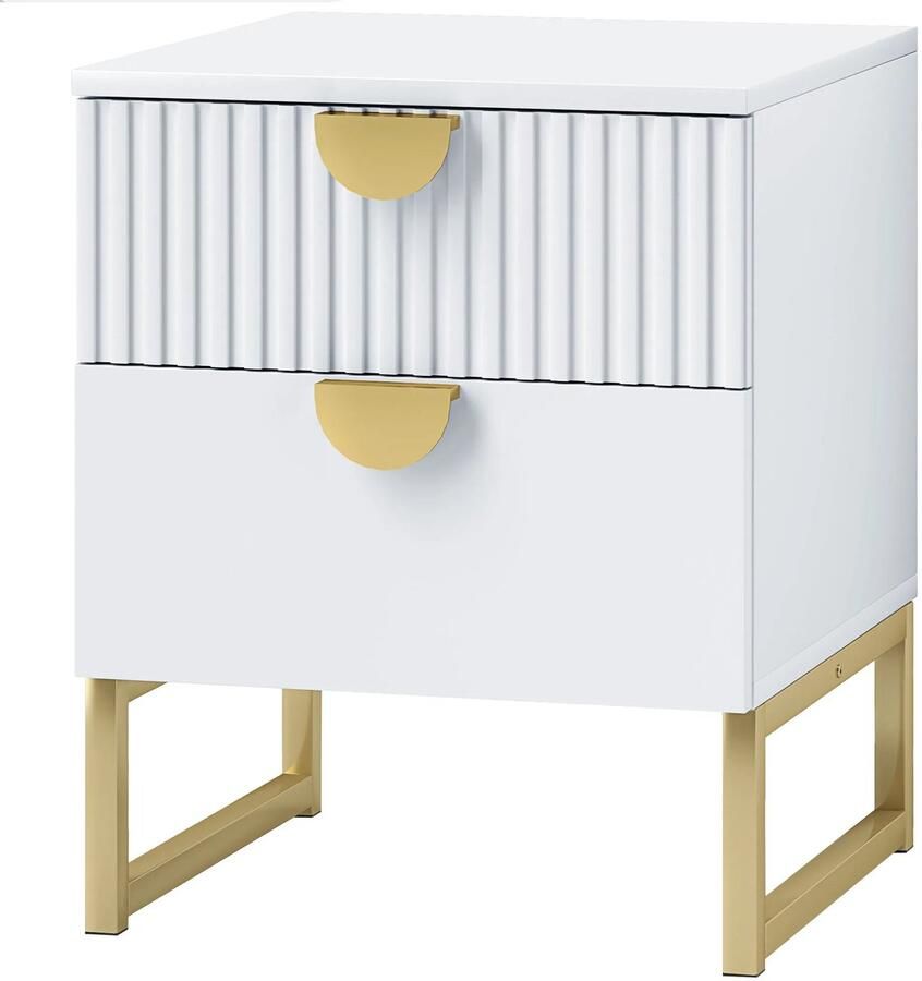 TRUUSK Nachtkastje Met 2 Lades Bijzettafel Handvatten in Goudlook Voor Slaapkamer en Woonkamer 40 x 40 x 50 cm Wit