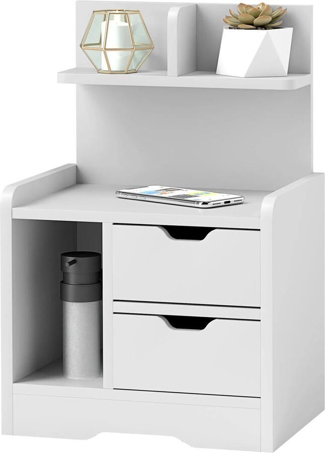 TRUUSK Nachtkastje met 2 lades en open opbergruimte 40x30x60 cm Wit Stijlvol en functioneel Perfect voor naast het bed